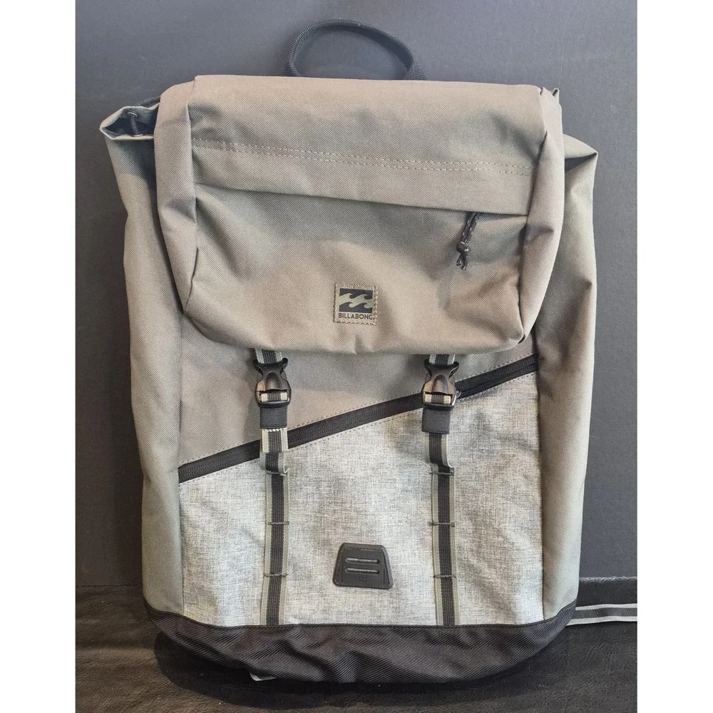 Billabong Green/Gray Track Backpack L19 Military Laptop Bookbag Multiple Zipper